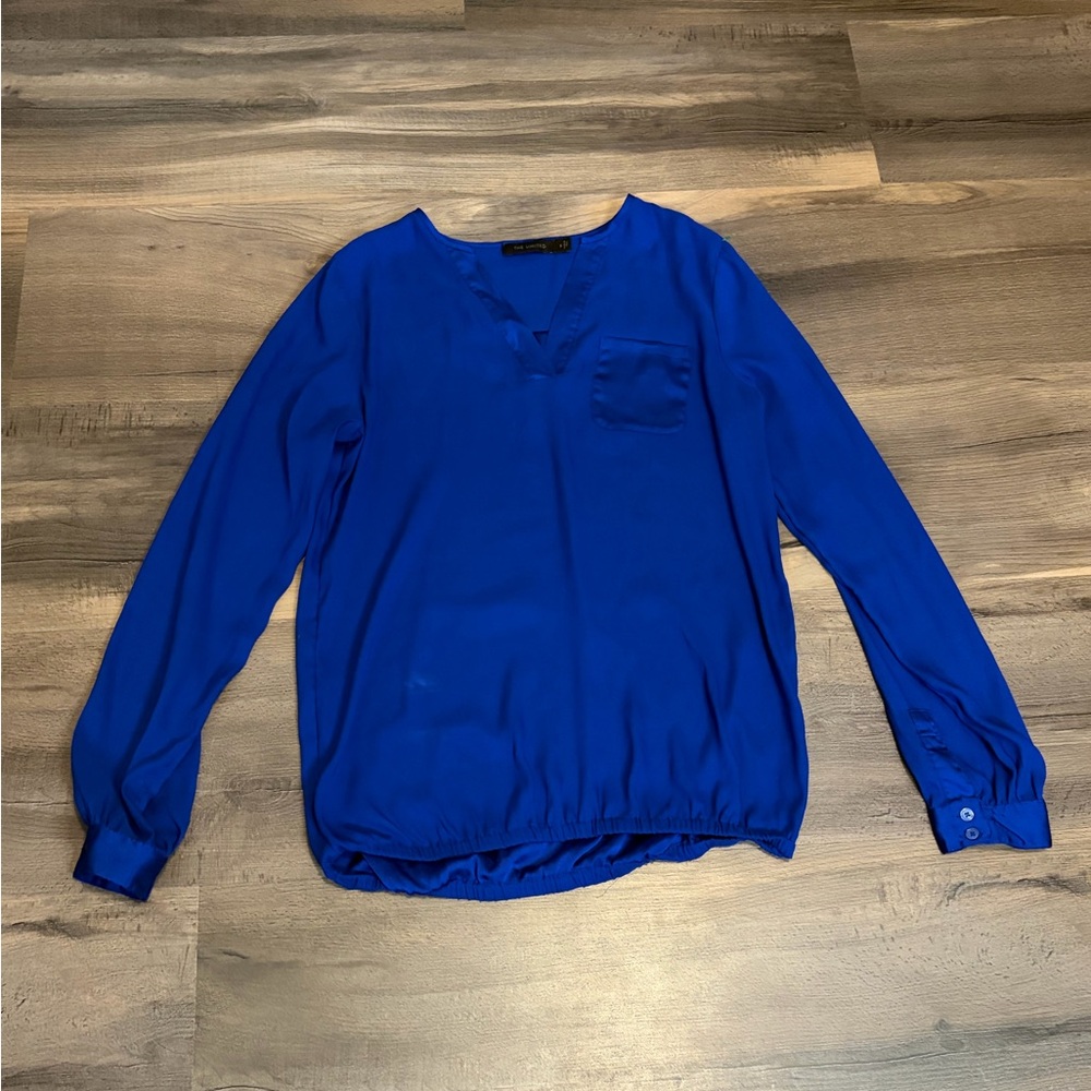 Womens The Limited Cobalt Blue V-Neck Long Sleeve Blouse Size Small